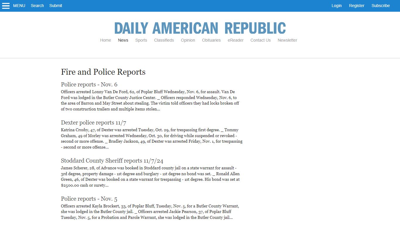 Fire and Police Reports - Daily American Republic